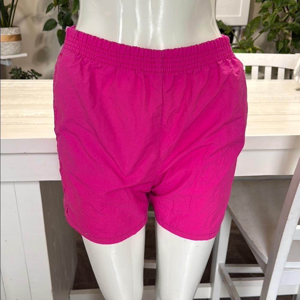 1980s vintage Women's Pink Shorts with pockets 100% nylon size Small